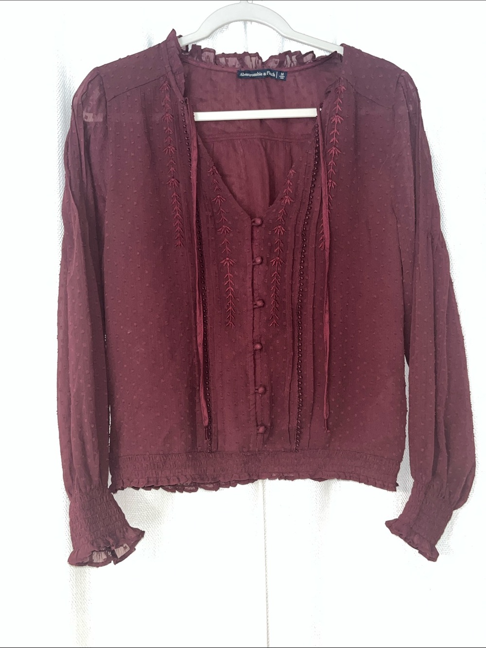 Abercrombie & Fitch Maroon Textured Button-Front Blouse